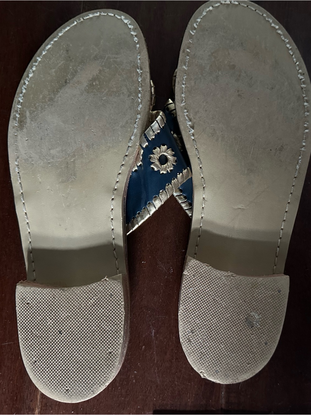 Jack Rogers Navy and Gold Jute-Trim Thong Sandals - Picture 3 of 4
